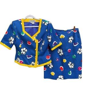 Vintage Carlisle Skirt Set Size 8 Blazer and Pencil Skirt in Bold Floral Print